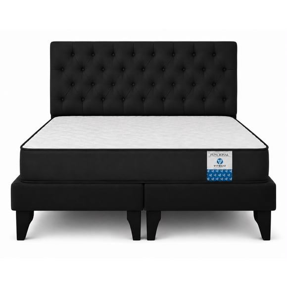 Cama King Plazas Negra Europea Incluye Base+respaldo+colchon