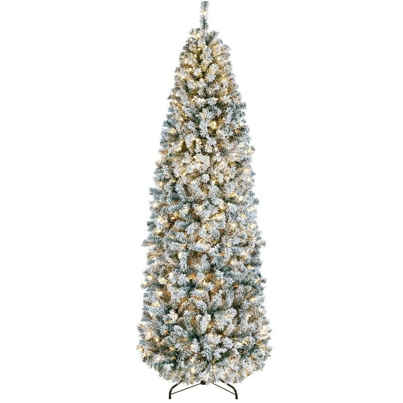 Lápiz Topeakmart con forma de árbol de Navidad, 2,3 m, preiluminado, nieve flocada