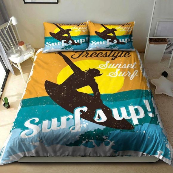 Surfing Freestyle Sunset Surf Quilt Duvet Cover Set Double Children3-Piece Bedding Set