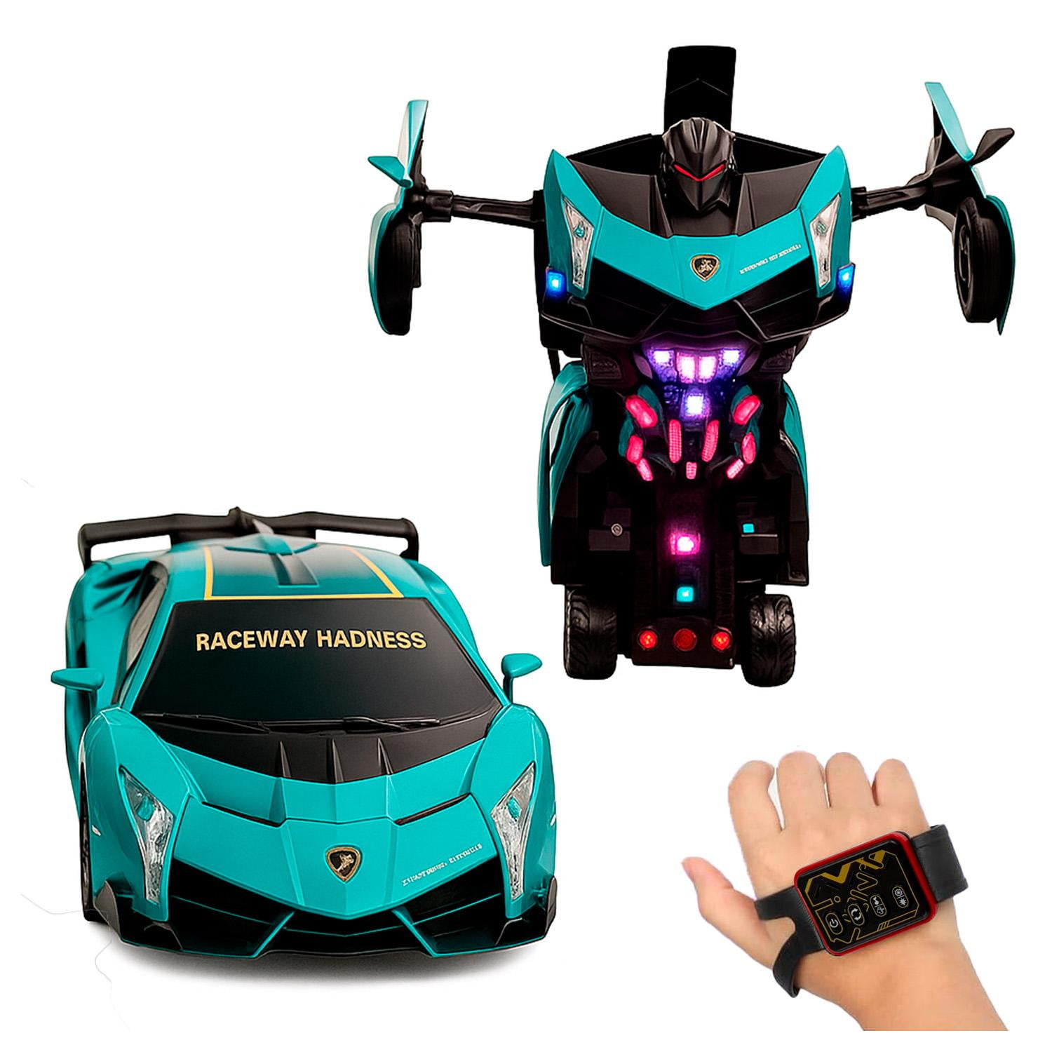 Global Latin Group - Auto Robot Transformable Con Luces Led Juguete Interactivo Para Niños Azul