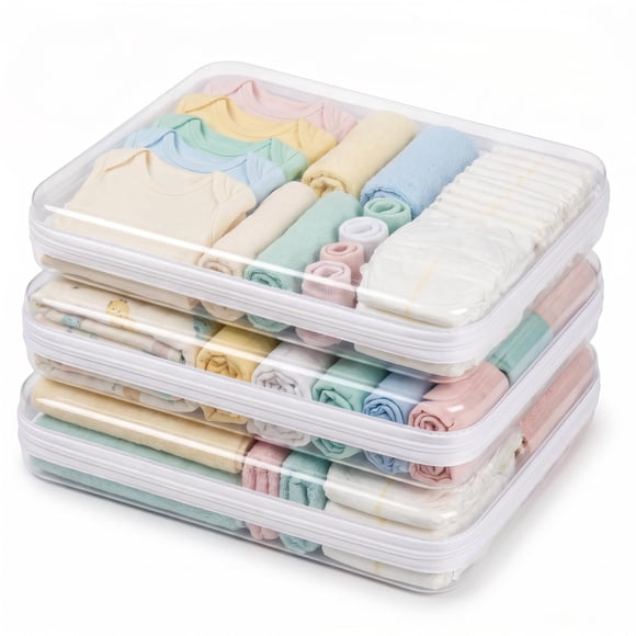 Caja de almacenamiento Pakkabuu pack de 3, 25x20x5 cm, transparente con cremallera
