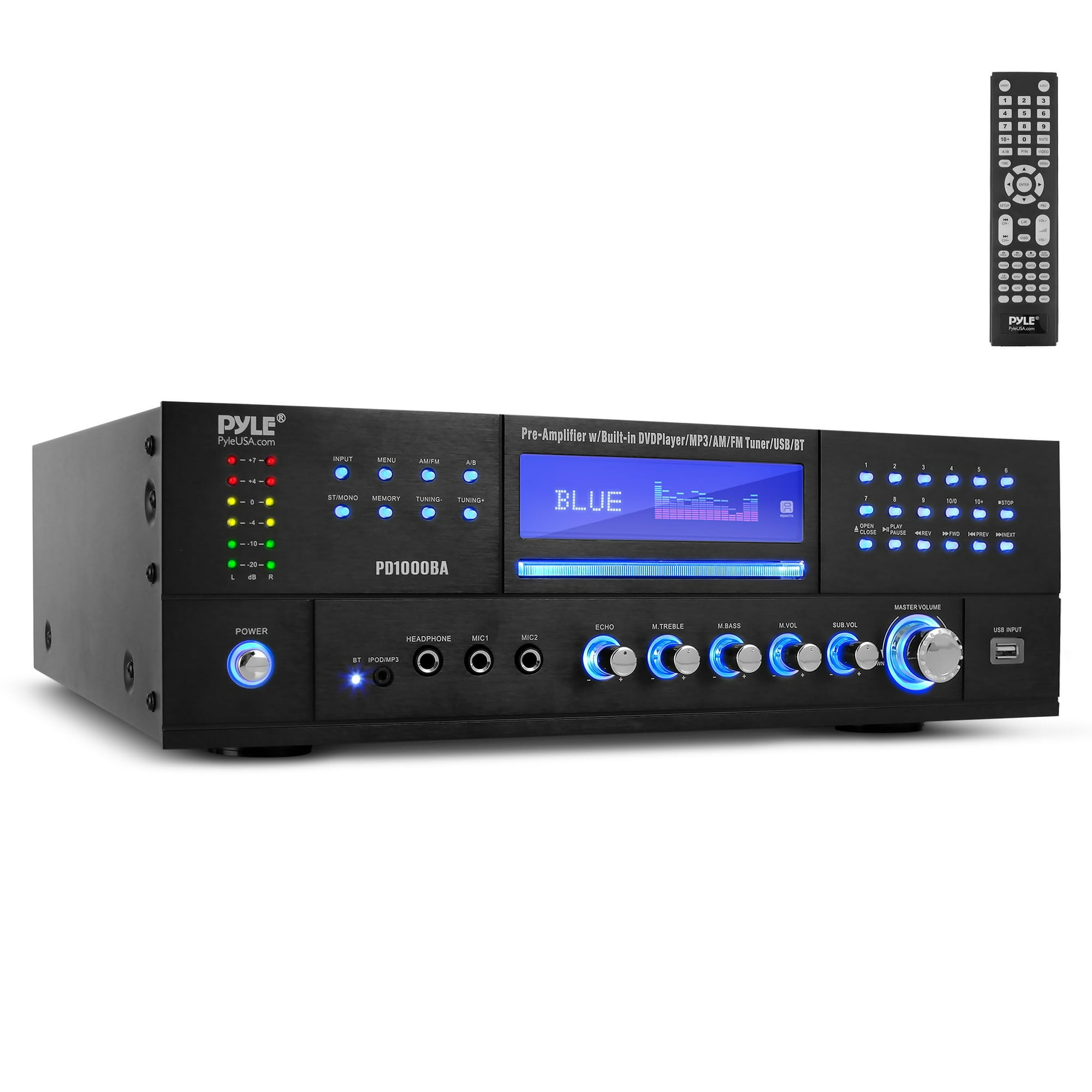 Amplificador De Potencia Pyle De 4 Canales, 1000 W, Bluetooth Con Reproductor De Dvd