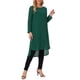 thumbnail image 2 of INSPIRE CHIC Blusas de Mujer con Cuello Redondo de Chifón, Camisas Asimétricas Sueltas de Manga Larga con Abertura Lateral, Talla L, Verde Oscuro, 2 of 6