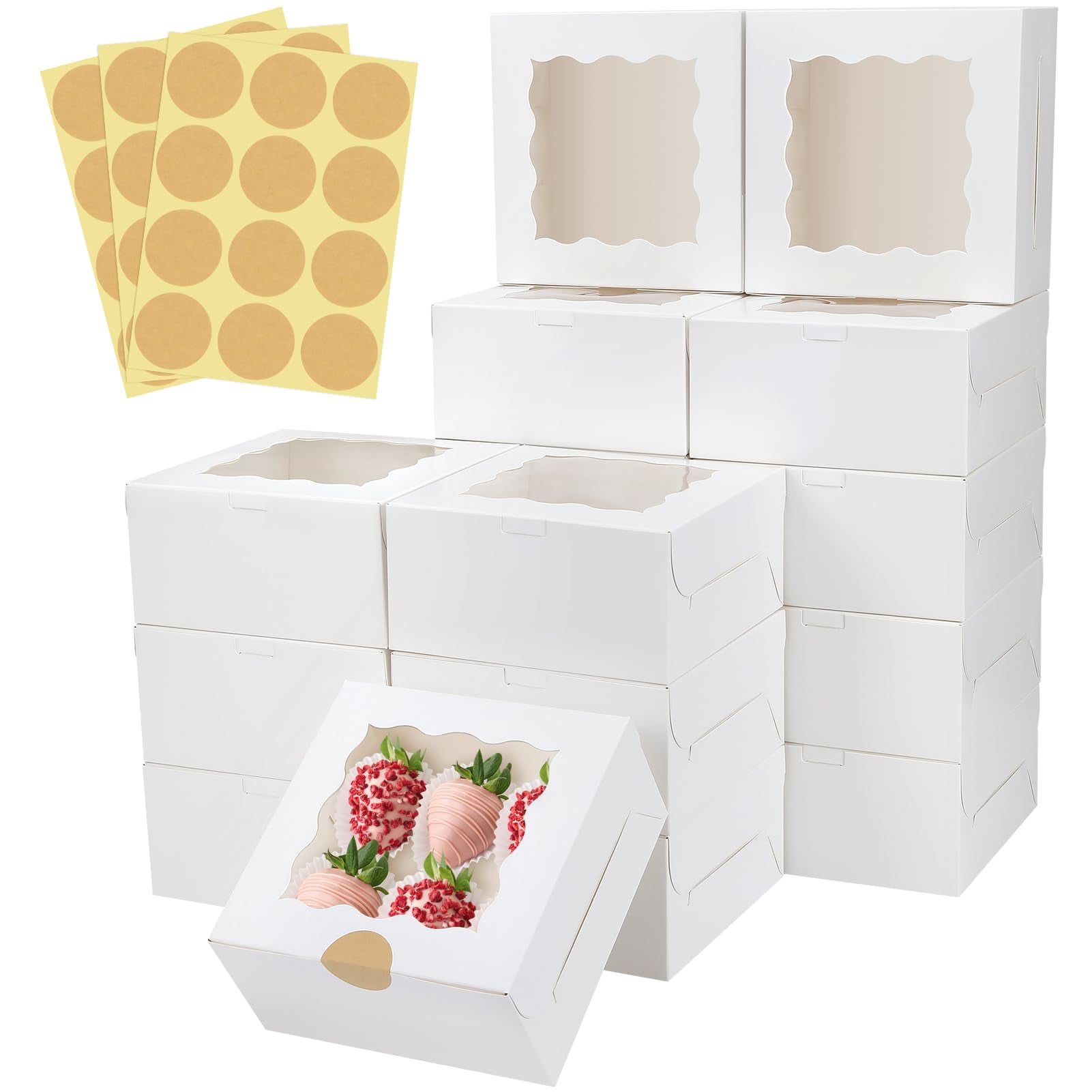 Cajas Para Panadería Colovis, 30 Unidades, Blancas Con Ventana, 15 X 15 X 7,5 Cm
