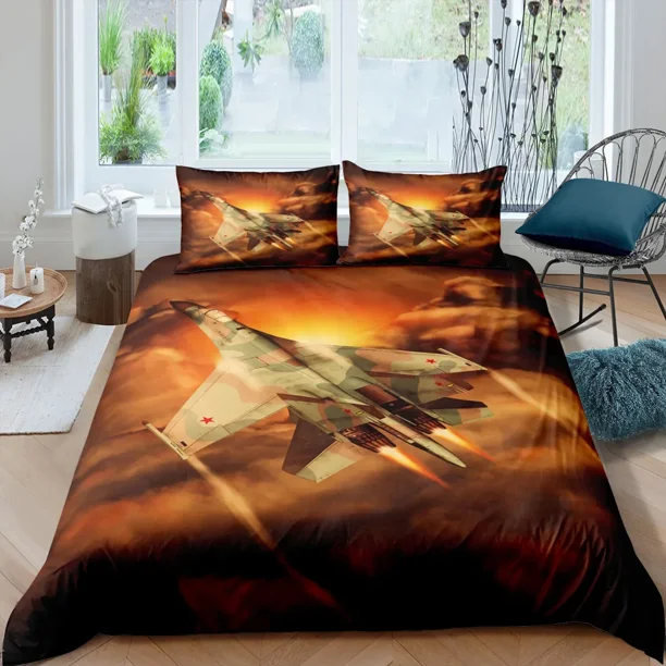 x1703 Bed SheetsAirplane Fighter Duvet Cover / Size,flying Fighter Jet Bedding Set for Kids Teens Boys,modern Cool Airplane Quilt Cover 3-Piece Bedding Set (1 Duvet Cover + 2 Pillow Shams) nj1703