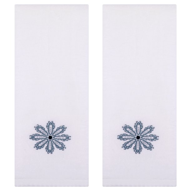 REGALWOVEN Juego de Toallas de Mano Decorativas con Patrón Floral Bordado Juego de 2 Toallas de Baño de Algodón Absorbente Suave Blanco 13" x 30"