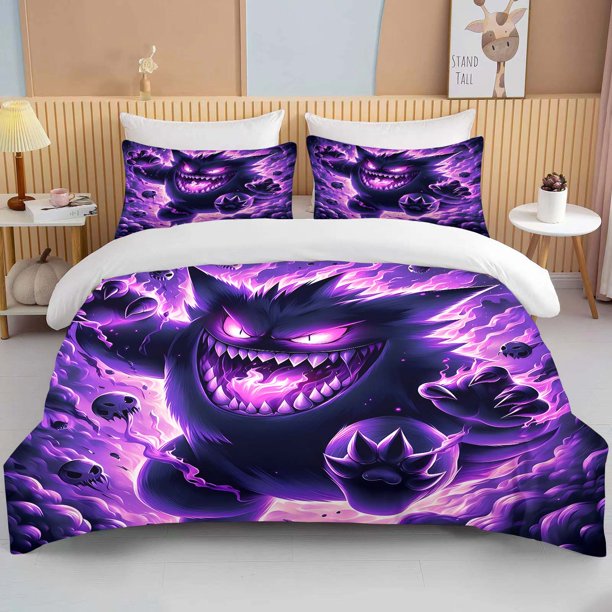 Pokemon Gengar Printed Bedding Set Cartoon Anime Duvet Cover Comforter Pillowcase Boys Girls Children Adults Bedding Set Luxury Bed Sheets