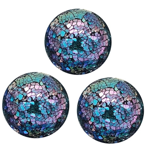 Magideal - 3Pcs Bolas De Mosaico De Vidrio, Bolas Decorativas Con Una Placa De Corazón, Bolas De Mosaico De 8 Cm Para Chimenea, Calor De La Casa, Festival, Bande Turquesa