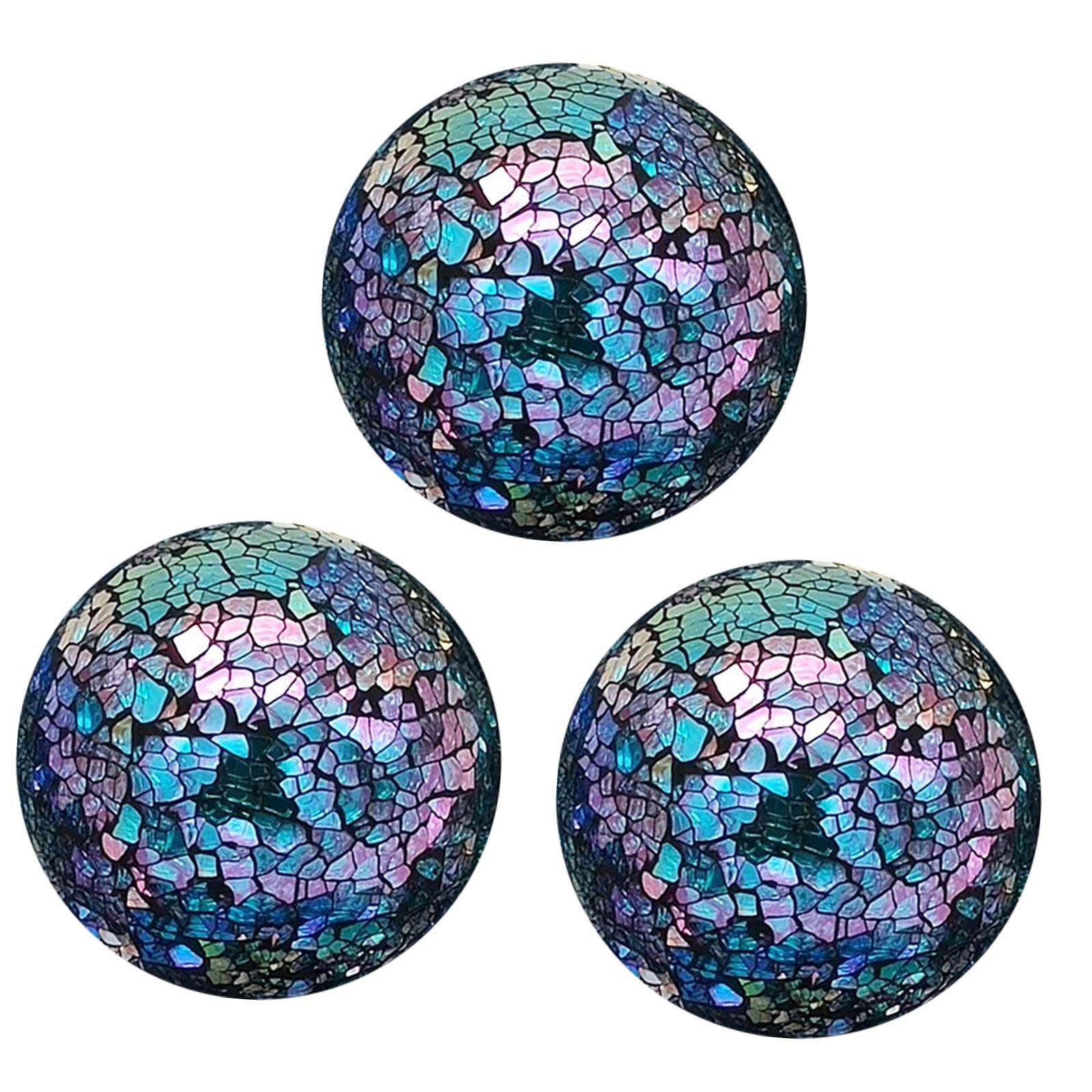 Magideal - 3Pcs Bolas De Mosaico De Vidrio, Bolas Decorativas Con Una Placa De Corazón, Bolas De Mosaico De 8 Cm Para Chimenea, Calor De La Casa, Festival, Bande Turquesa