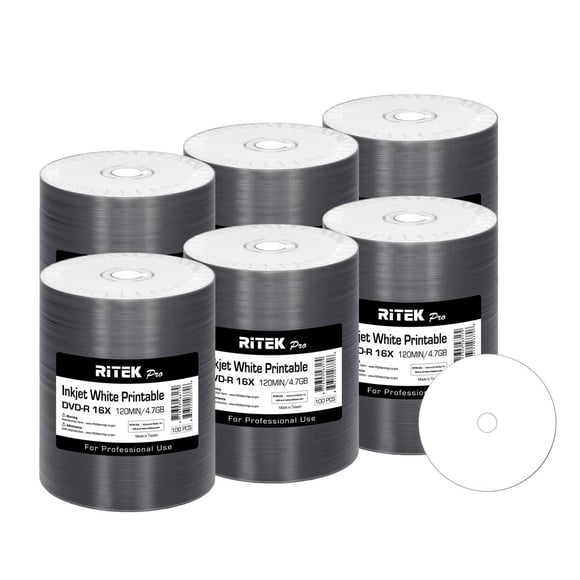 DVD-R Ritek Pro 16X, 4,7 GB, centro de inyección de tinta blanco con tinte AZO, imprimible