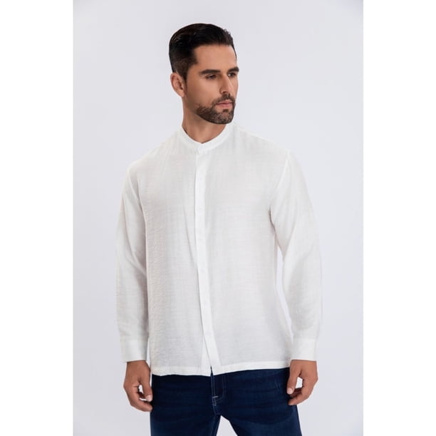 Camisa Verano Manga Larga Hombre Cuello Mao Casual Fashion 155