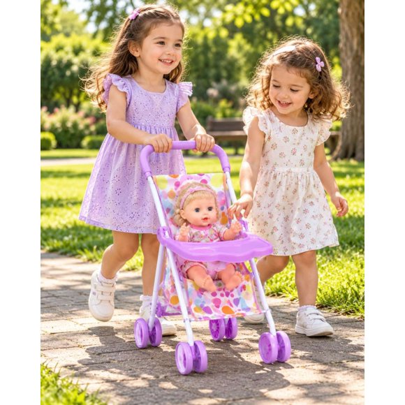 Muñeca Bebe Con Sonidos Y Cochecito Plegable Regalo Infantil Niñas