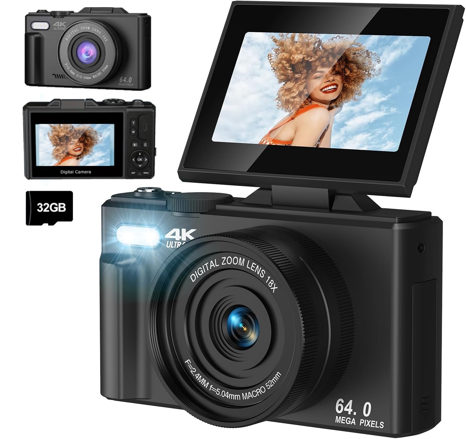 Cámara Fotografía Digital 4K 30Fps 64Mp Pantalla Giratoria - Innedd