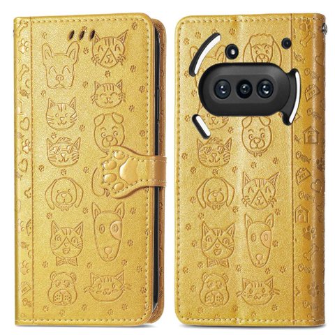 Funda Cartera Foxdock Para Nothing Phone 3A , Flip Pu Con Relieve De Gatos Y Perros, Tarjetero Y Soporte