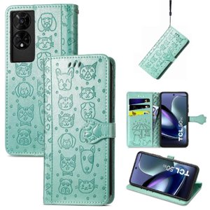 Funda Cartera Foxdock Para Tcl 50 5G , Flip Pu Con Relieve De Gatos Y Perros, Tarjetero Y Soporte