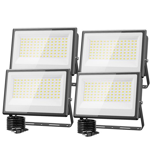 Olafus 130W Luces de Inundación Exterior, Luz de Trabajo LED 13000 lm, Luz Blanca Diurna 6500 K, IP66 Resistente al Agua, Seguridad para Jardín, Garaje y Estadio – Pack de 4