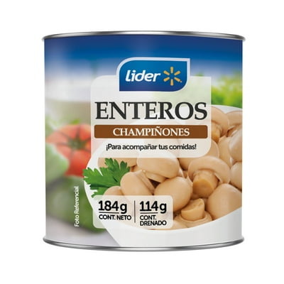 Champiñones Enteros Drenado 114 G - Neto 184 G Lider