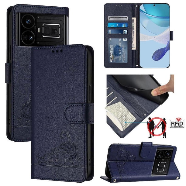 Funda tipo cartera FOXDOCK para Realme GT5 5G 204W /GT5 5G con soporte, ranuras, RFID, diseño de gato