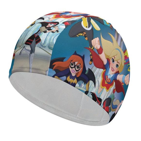 Super Hero Girls Gorro de Natación de Licra, Gorro de Baño de Tela Cómoda, Gorro Elástico Antideslizante para Hombres, Mujeres y Niños