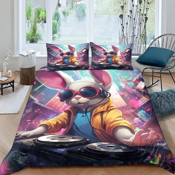 Juego de funda nórdica de conejo de moda, juego de ropa de cama 3D, juego de funda de edredón artístico, funda de colcha de microfibra, juego de 3 piezas, funda de edredón con cierre de crem
