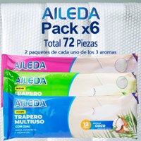 Aileda Trapero Humedo - 12 - Unidad Paquete De 6 Bolsas （2 Coco + 2 Limón + 2 Lavanda）- 40 Cm - 60 Cm Fragancia De Coco Trapero Multiuso