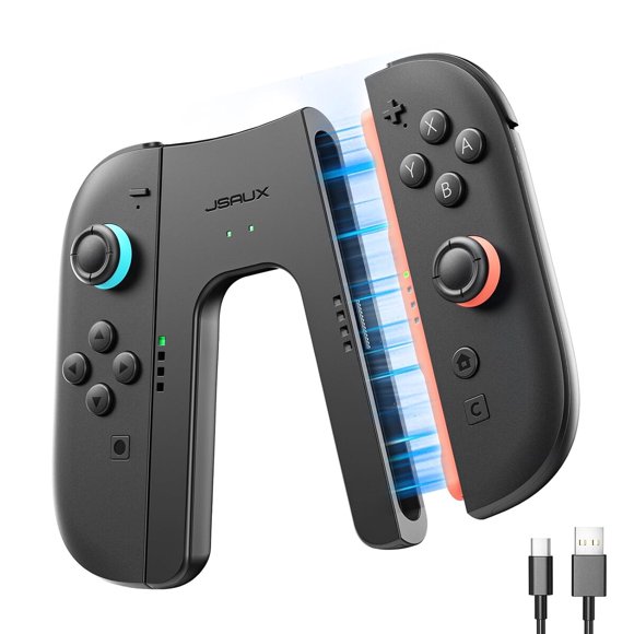 JSAUX Magnetic Charging Grip for Switch 2 JoyPads, Grip Controller