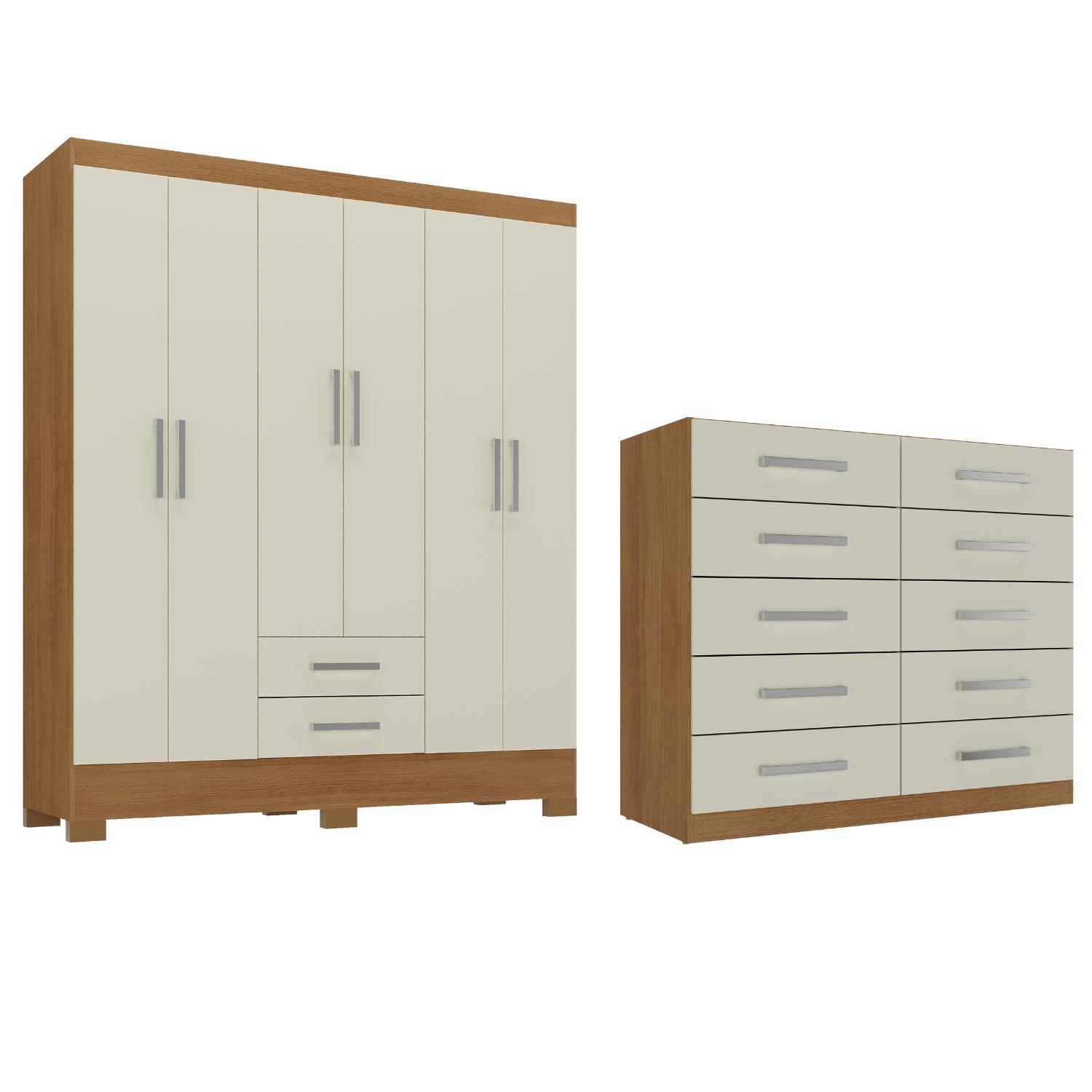 Movelaria - Combo Clóset 6 Puertas + Cómoda 10 Cajones Off White R6210