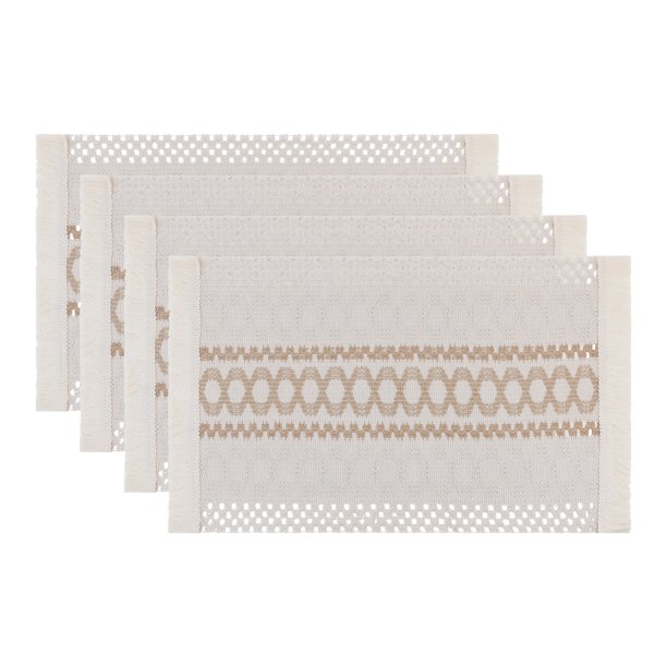 REGALWOVEN Juego de manteles individuales de estilo rústico, juego de 4 manteles para decoración de mesa de comedor, interior y exterior, lavable, mantel de cocina, limpiar con un paño, Blanco-Marrón