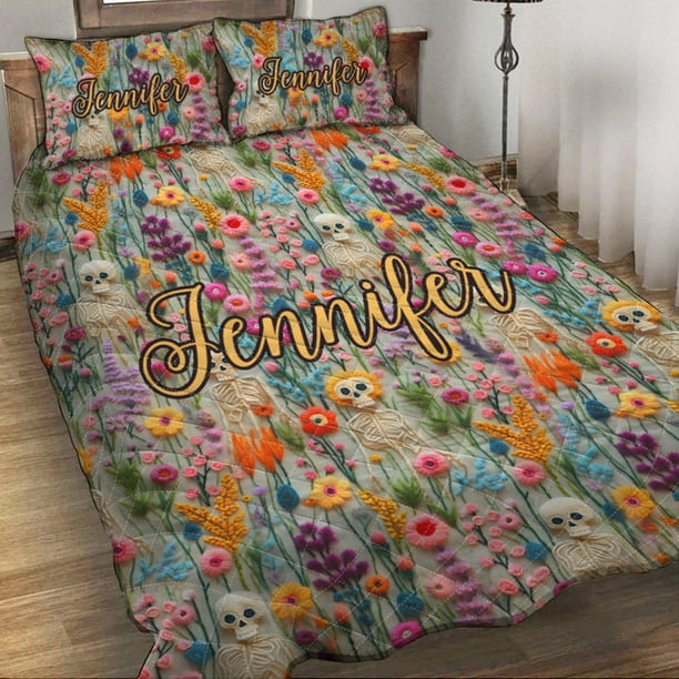 Floral Skeleton - Juego de edredón calavera personalizado