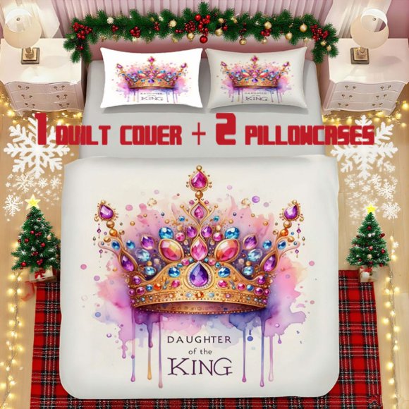 Colorful Gem Crown Soft Printed Bedding Set Polyester Fabric Decorative & Warm Ideal for Bedroom or Guest Room