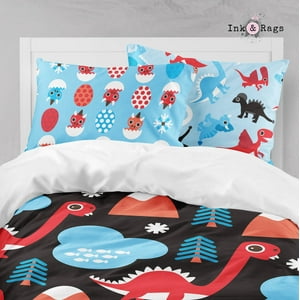 Milsleep - Colección De Ropa De Cama Infantil Big Dinosaur Dino Azul Y Rojo