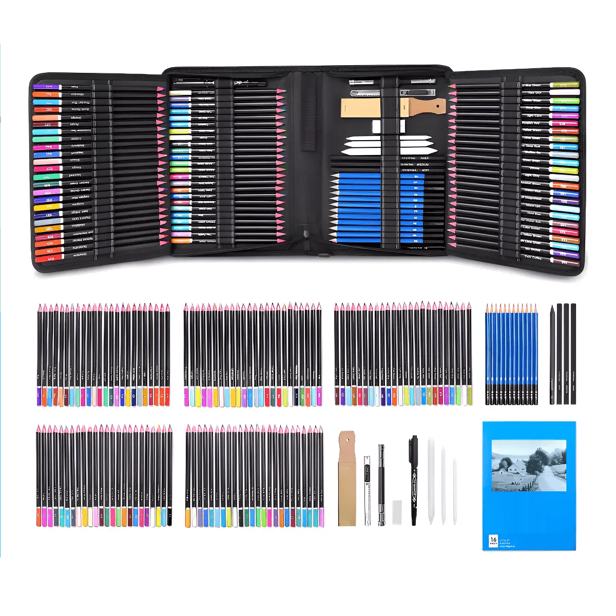 kit De Lápices De Dibujo Belug Y Boceto Con Accesorios 145 Pzs Multicolor