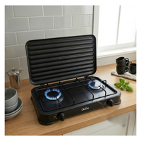 Genérico - Cocinilla A Gas 2 Hornilla Para Camping/Hogar Negra Con Tapa