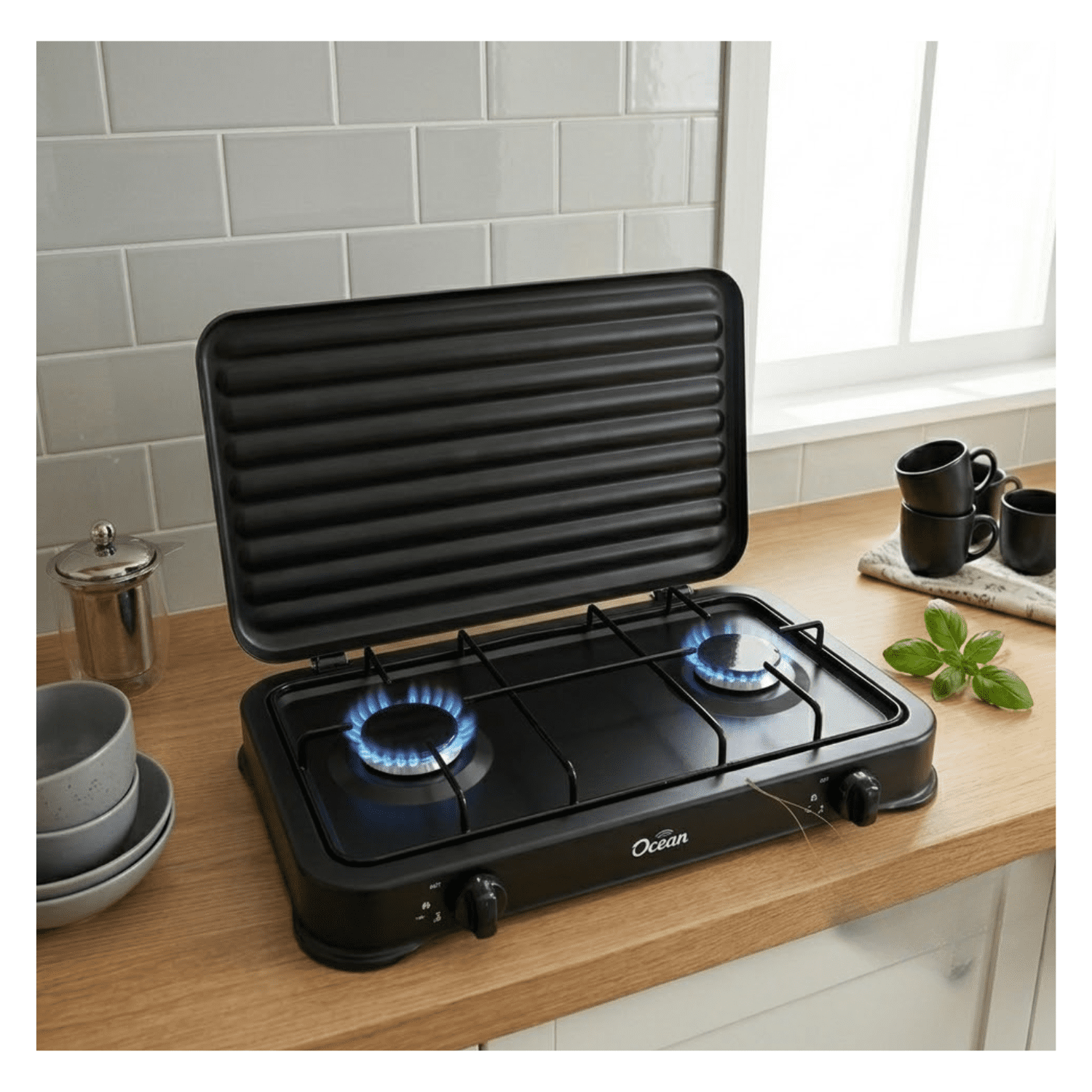 Genérico - Cocinilla A Gas 2 Hornilla Para Camping/hogar Negra Con Tapa