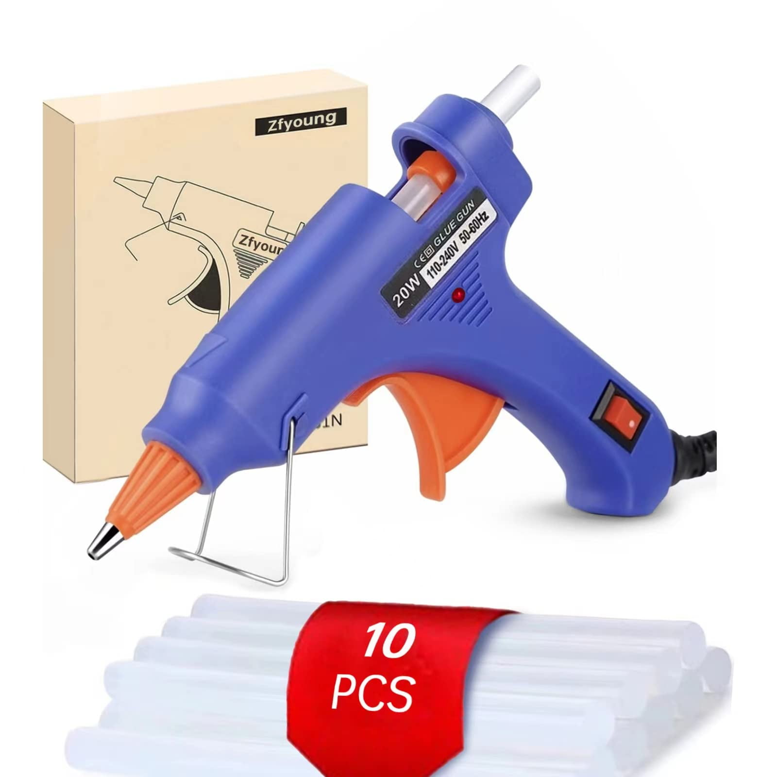 Pistola De Pegamento Caliente Zfyoung Mini De 20 W Con 10 Barras De Pegamento Para Arte De Bricolaje