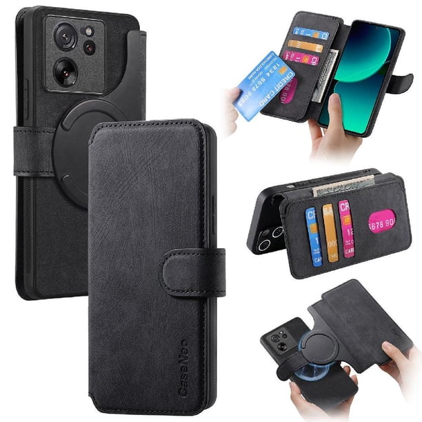 Funda Billetera Magnética para Xiaomi 13T Soporte Tarjetas Desmontable Negro