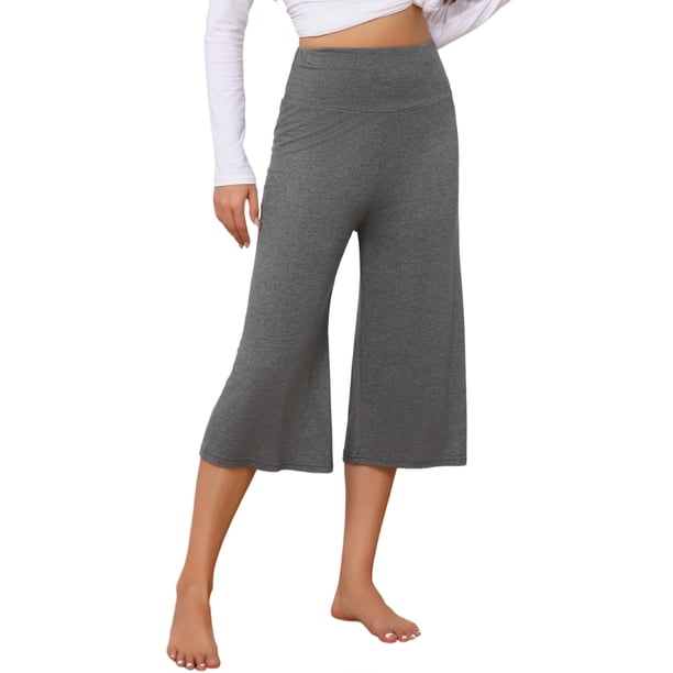 INSPIRE CHIC Pantalones Capri para Mujer de Cintura Alta Verano Casual Pierna Ancha Pantalones de Yoga para Viajar Gimnasio Ejercicio M Gris Oscuro