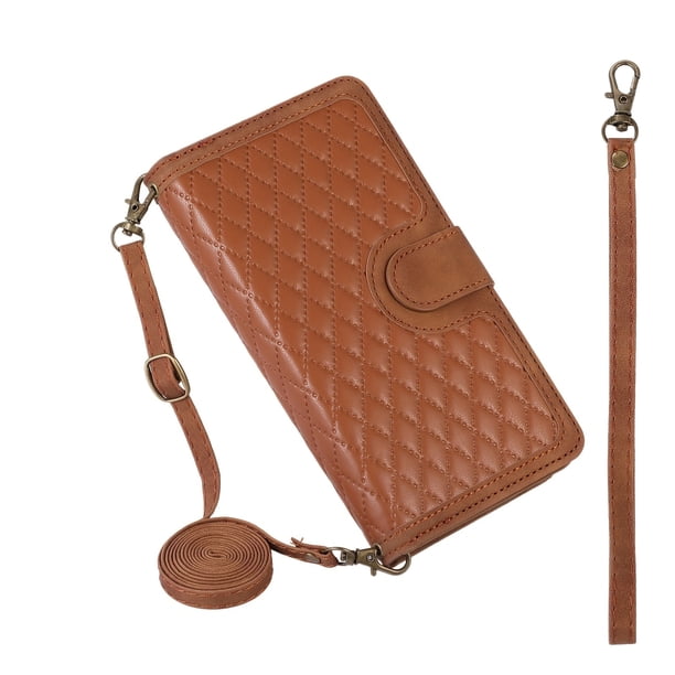 Zipper Lattice Brown Artificial Leather Sheath Phone Case For Samsung S23 S22 S21 Ultra / S23 S22 S21 S20 Plus / S23 S22 S21 S20 / A52 / A71 / A72 / A22 / A32 / A21S / S20 FE / S10 Plus / Note 10 20 /