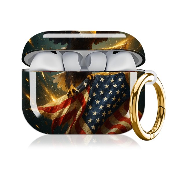 Estuche KLCDORF a prueba de golpes para AirPod Pro 3 con llavero de águila americana y bandera