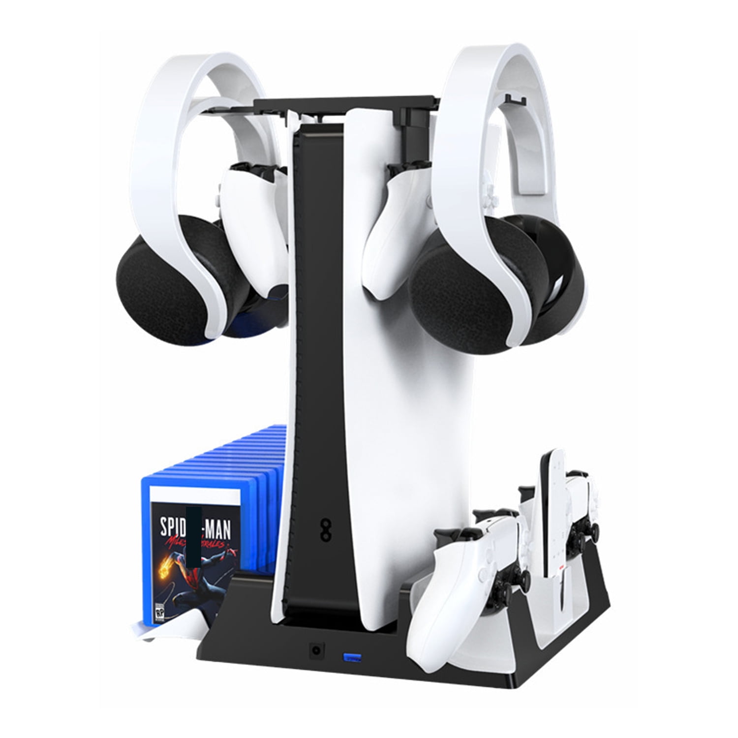 Genérico - Base De Refrigeración Multifuncional Para Playstation 5 Con Muelle De Carga Para Controles, Soporte Para Auriculares Y Almacenamiento De Discos