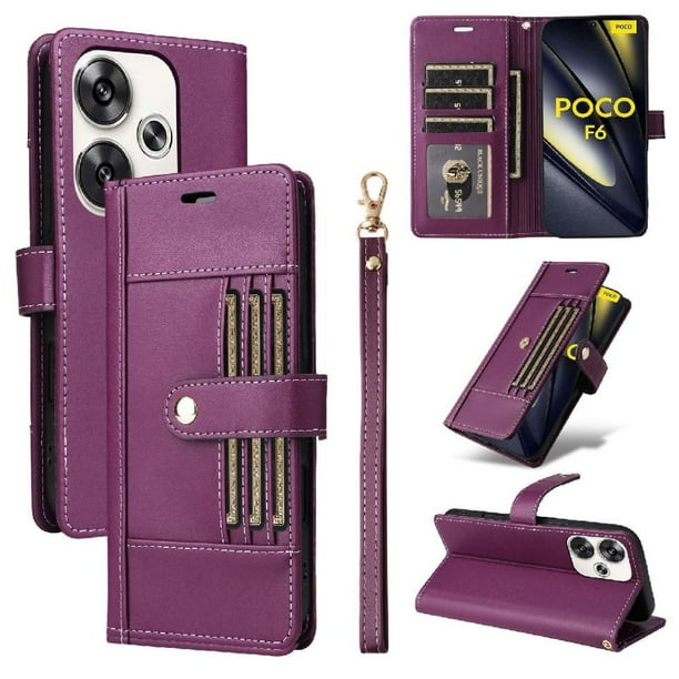 FOXDOCK Funda tipo Cartera para Xiaomi POCO F6 5G – Cubierta de Cuero PU con Múltiples Ranuras, Bolsillo para Efectivo y Correa de Muñeca