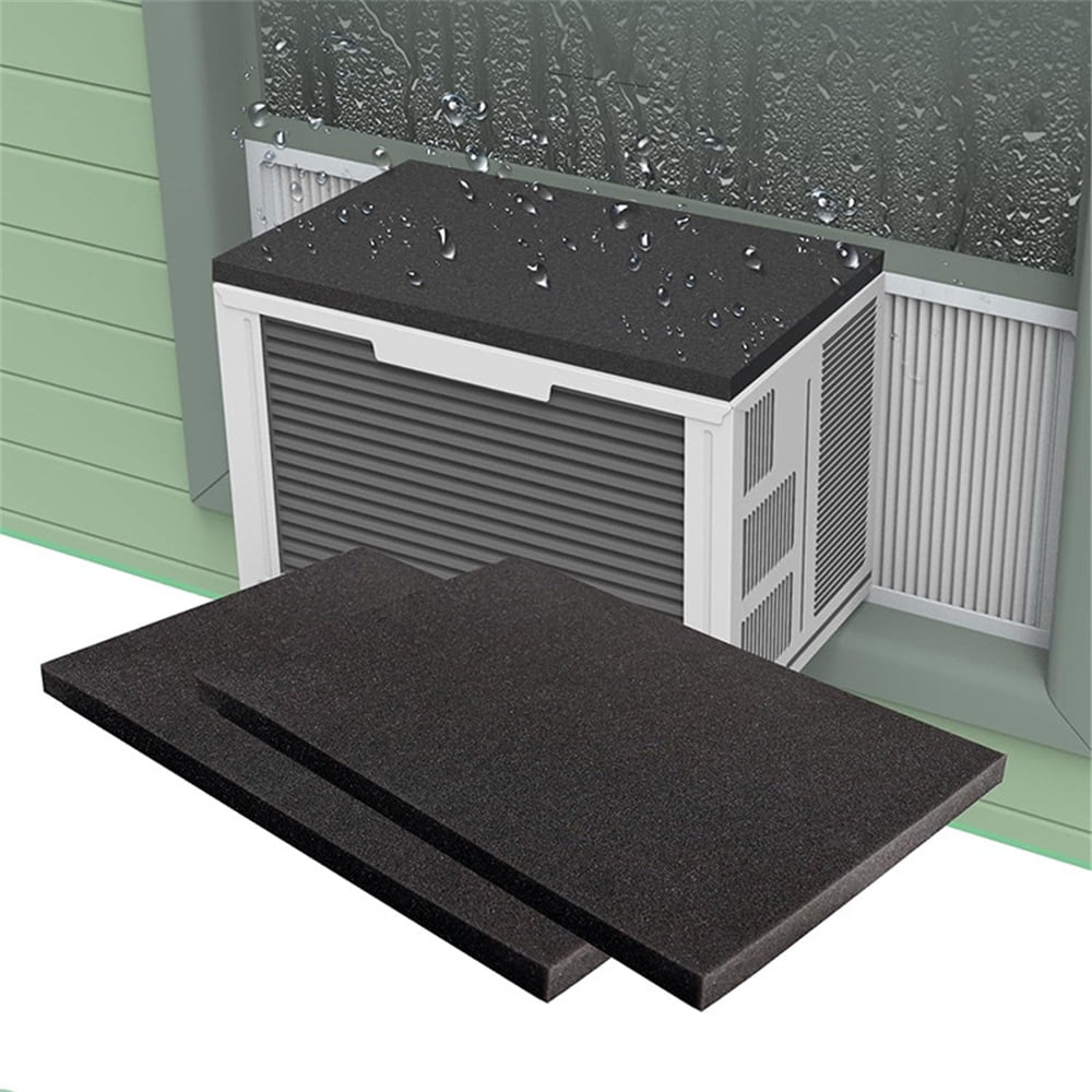 Xusx111 - 12" X 17" X 3/4" Cojín De Goteo De Aire Acondicionado Cubierta De Lluvia De Ca Negra Y Extraíble Con Almohadilla Magnética Para Unidades De Ca De Ventana, Detiene El Ruido De Lluvia 2pcs