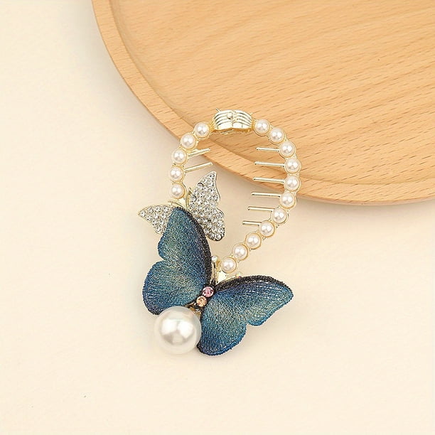 New Imitation Butterfly Pearl Rhinestone Zinc Alloy Hair Clip Temperament Elegant Retro Hair Grab Clip Ponytail Buckle