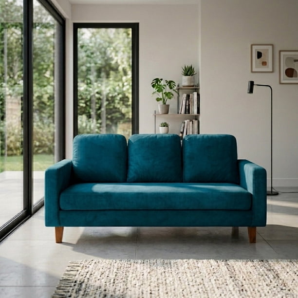 Sofa Venecia 3C Tela Velvet Azul Petroleo