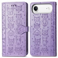 Funda Cartera Foxdock Para Iphone Air , Flip Pu Con Relieve De Gatos Y Perros, Tarjetero Y Soporte