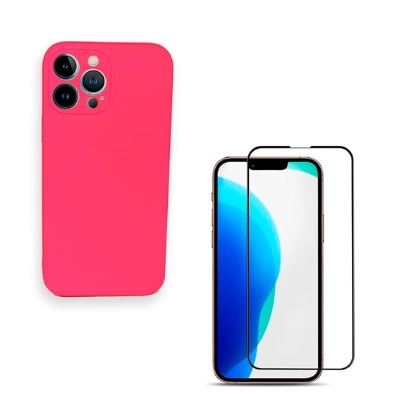 Carcasa + Lamina Compatible Con iPhone 13 Pro Max Goma Fucsia