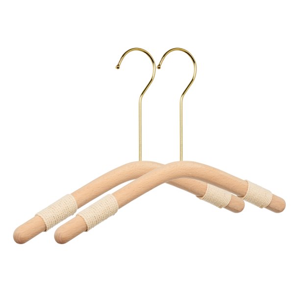 REGALWOVEN Paquete de 2 Perchas de Madera Antideslizantes, Perchas Duraderas que Ahorran Espacio con Rotación de 360 Grados para Ropa, Abrigos, Pantalones o Camisas con Gancho Redondo Dorado