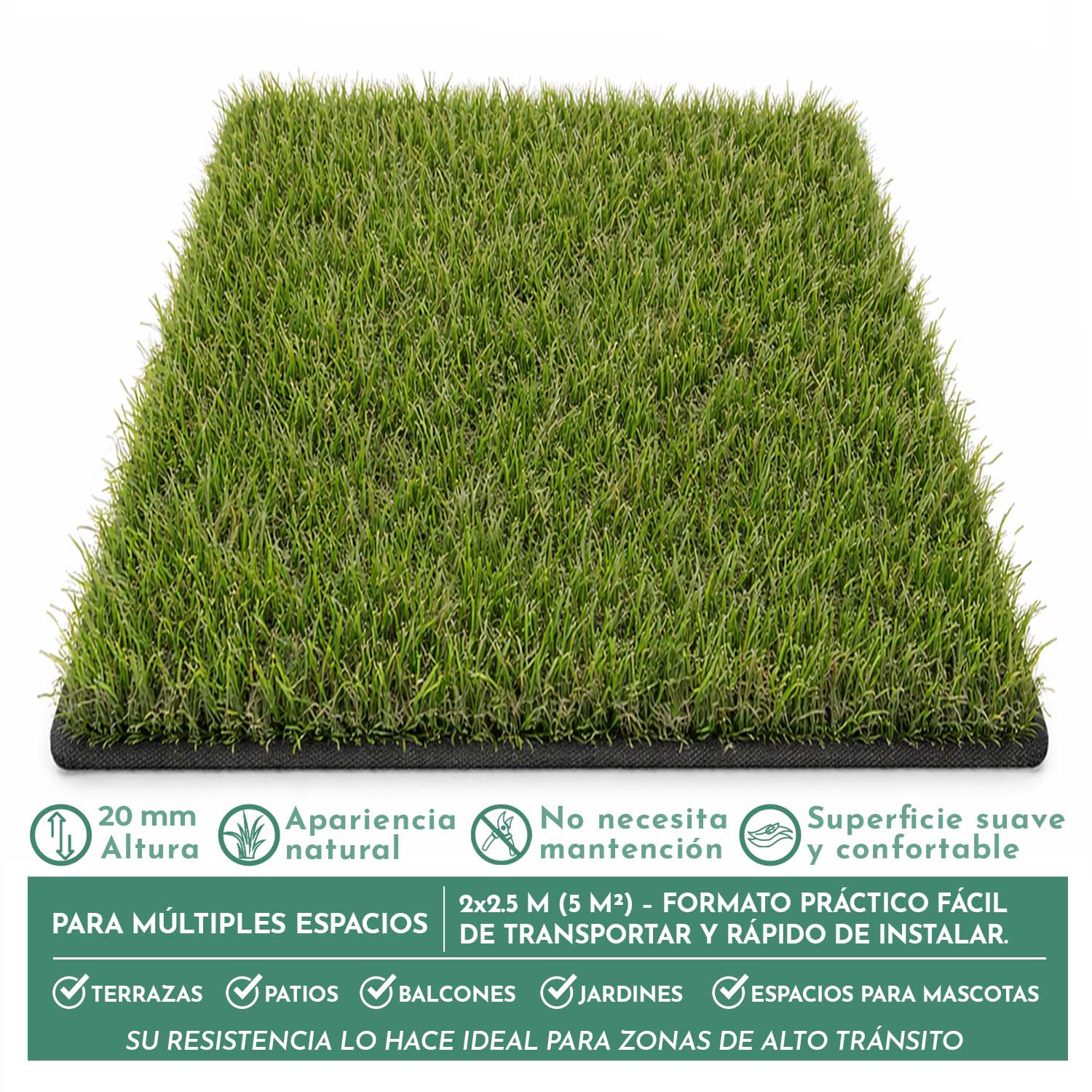 Novahus - Pasto Sintético Luxury Turf 20 Mm 2 X 2,5 Metros