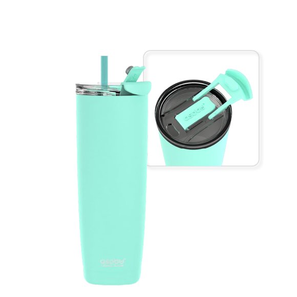 Botella de agua asobu Aqualina color menta con pajilla