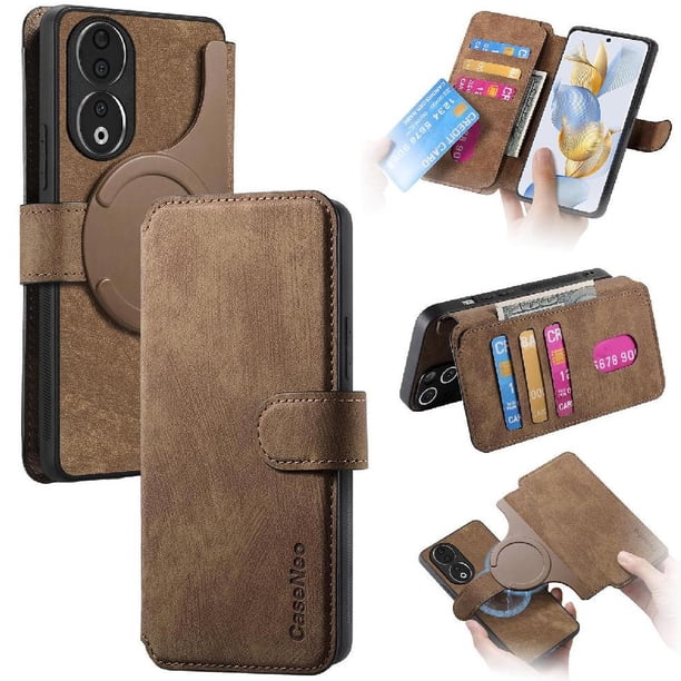Funda Billetera Magnética para Honor 90 Soporte Tarjetas Desmontable Marrón